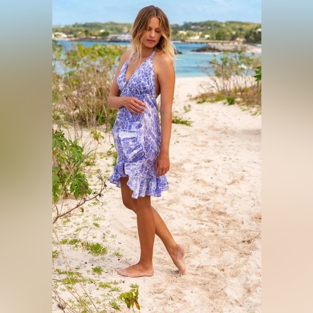 NWT Sophia Alexia Silk Mini Ibiza Dress Lilac Pebbles One Size Beach Resortwear - Picture 2 of 13